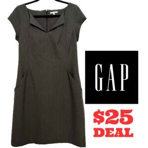 Gap Grey Pinstriped Cap Sleeve Dress with Pockets Size 8